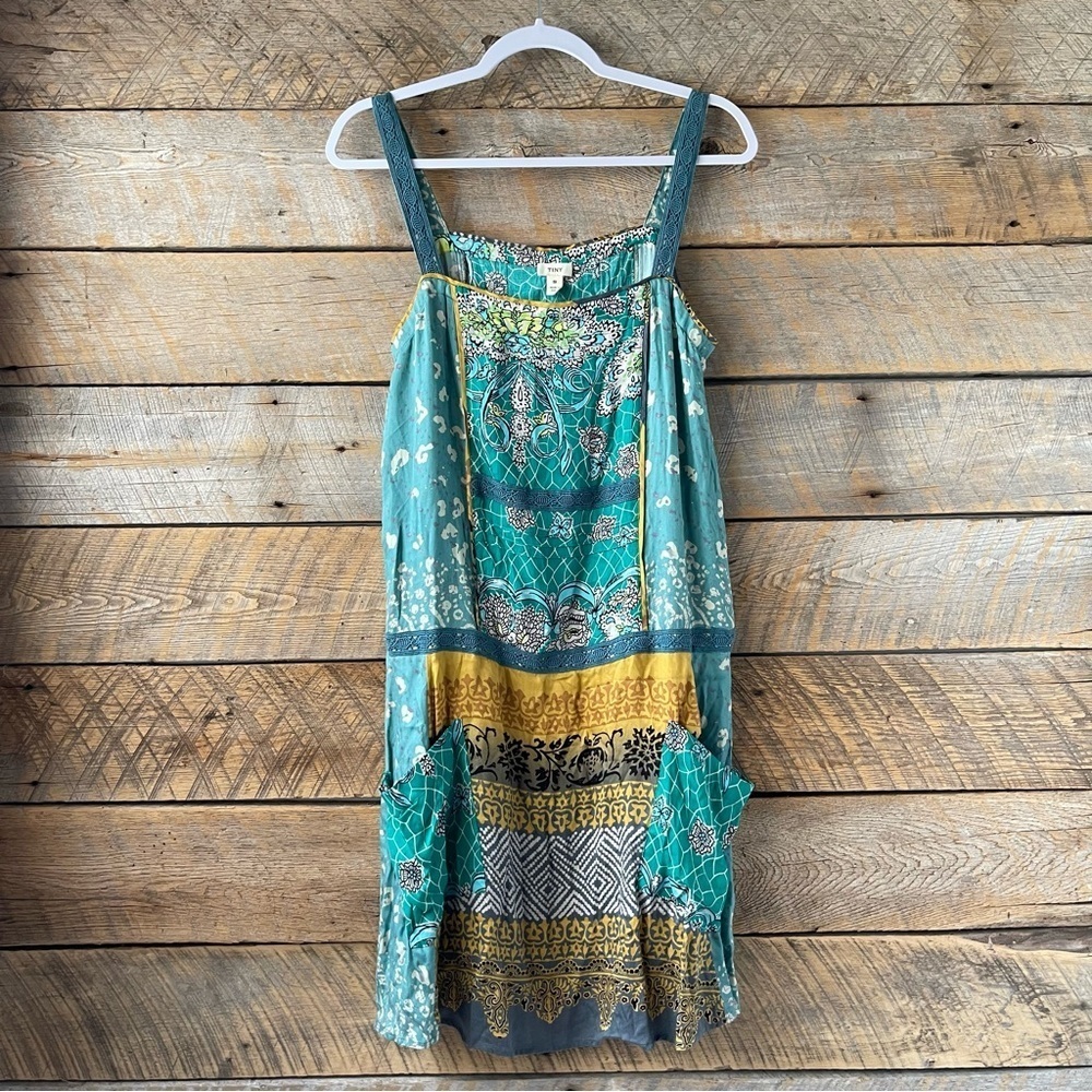 Tiny for Anthropologie Scarf Printed Tunic Dress Crochet Front Pockets Small - Picture 5 of 15